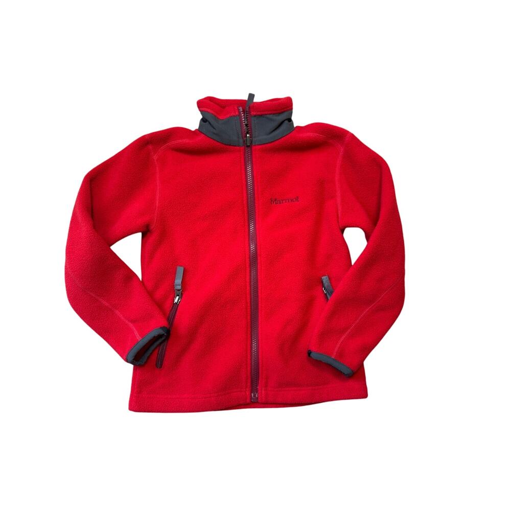 Marmot Fleece Jacket Kids S Red Gray Full Zip Midlayer Warm Outdoor Coat